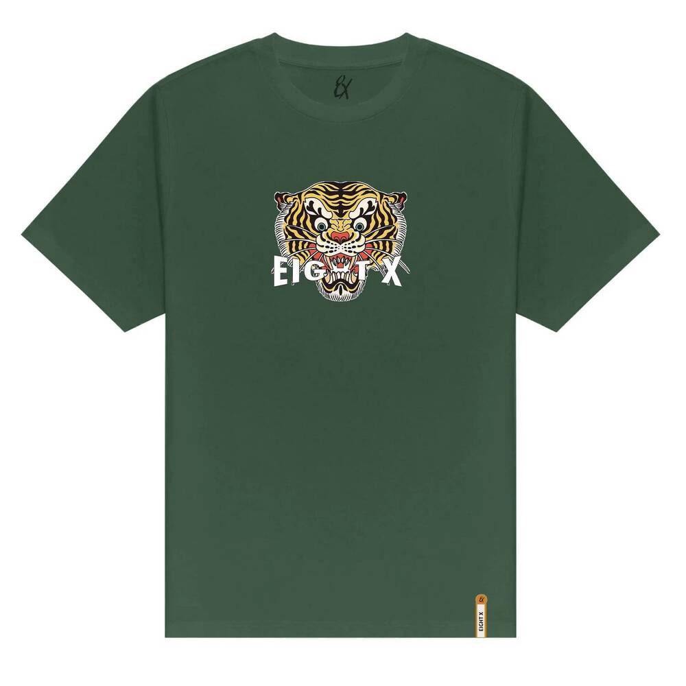 NEW EIGHT X men's feline graphic t-shirt in green